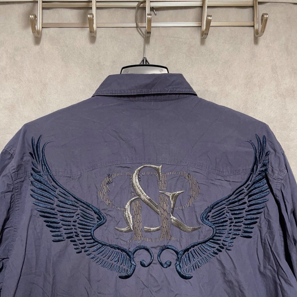 VTG Pelle‎ Pelle Shirt Men 3XL Blue Embroidered Logo Hip Hop Streetwear Casual